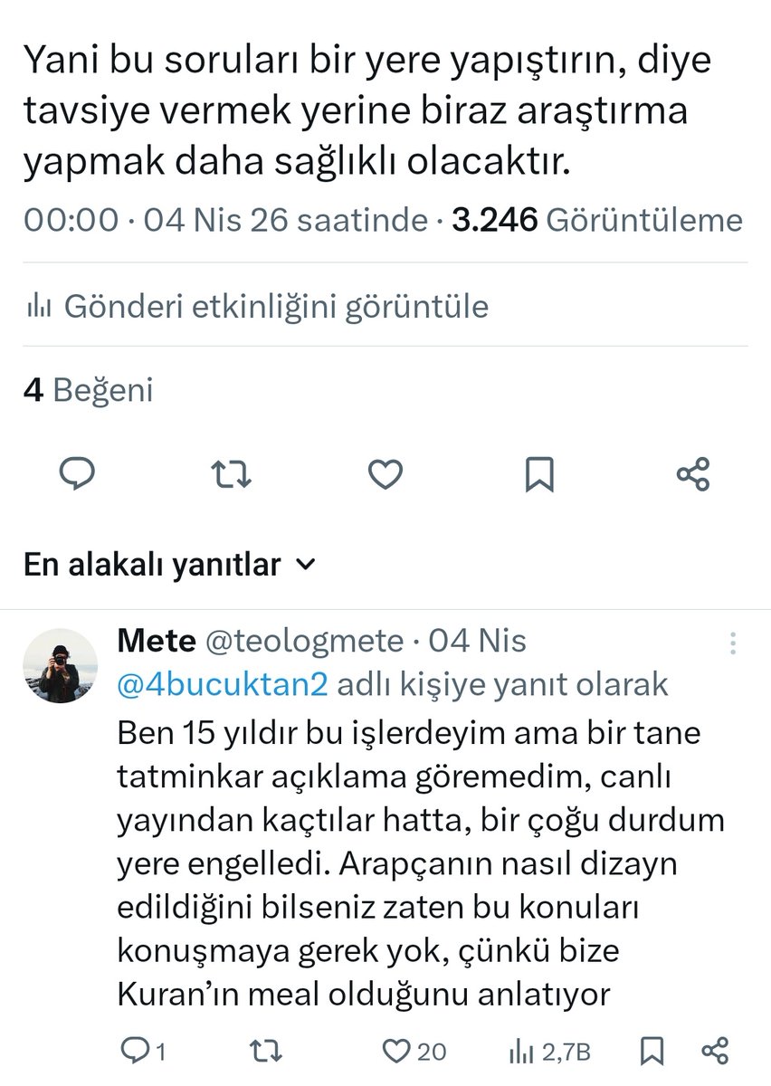 4bucuktan2's tweet photo. @teologmete @edipyuksel Mete, gerçekten derdin üzüm yemek mi bağcı dövmek mi belli değil. Senin bu sorularına cevaplar verildi yeni değil bu sorular, dedim "canlı yayından kaçtılar" diye sitem ettin. Adam sana canlı yayın teklif etmiş "sen hele bi yaz" diyorsun. https://t.co/nBavf9EfvE