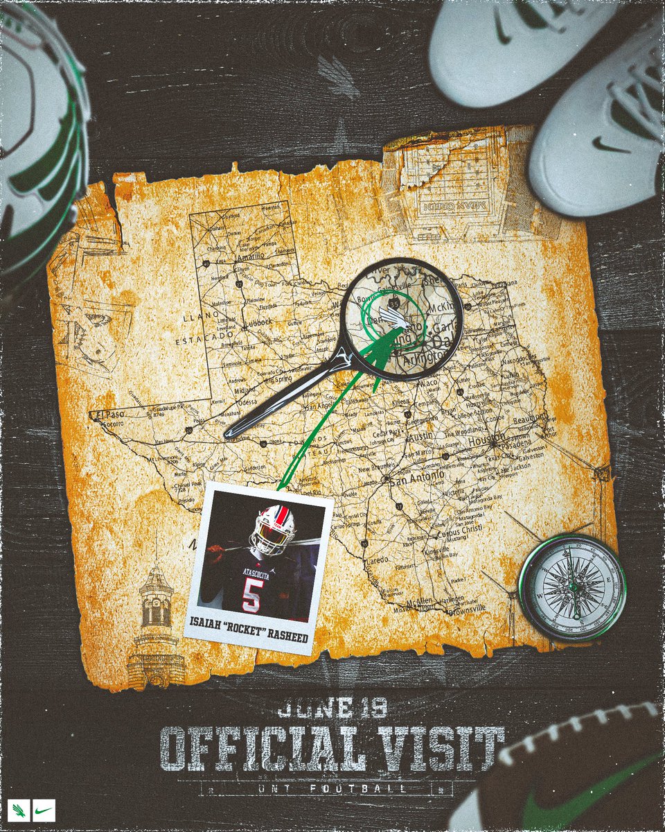 RocketRasheed's tweet photo. Looking forward to my Official Visit to @MeanGreenFB on June 19th. The relationship I’ve built with them means everything to me! Feels like family! #GMG 💚 @CoachMcClain_ @CoachThurm87 @Coach_NealBrown https://t.co/30Kr8tlwXl