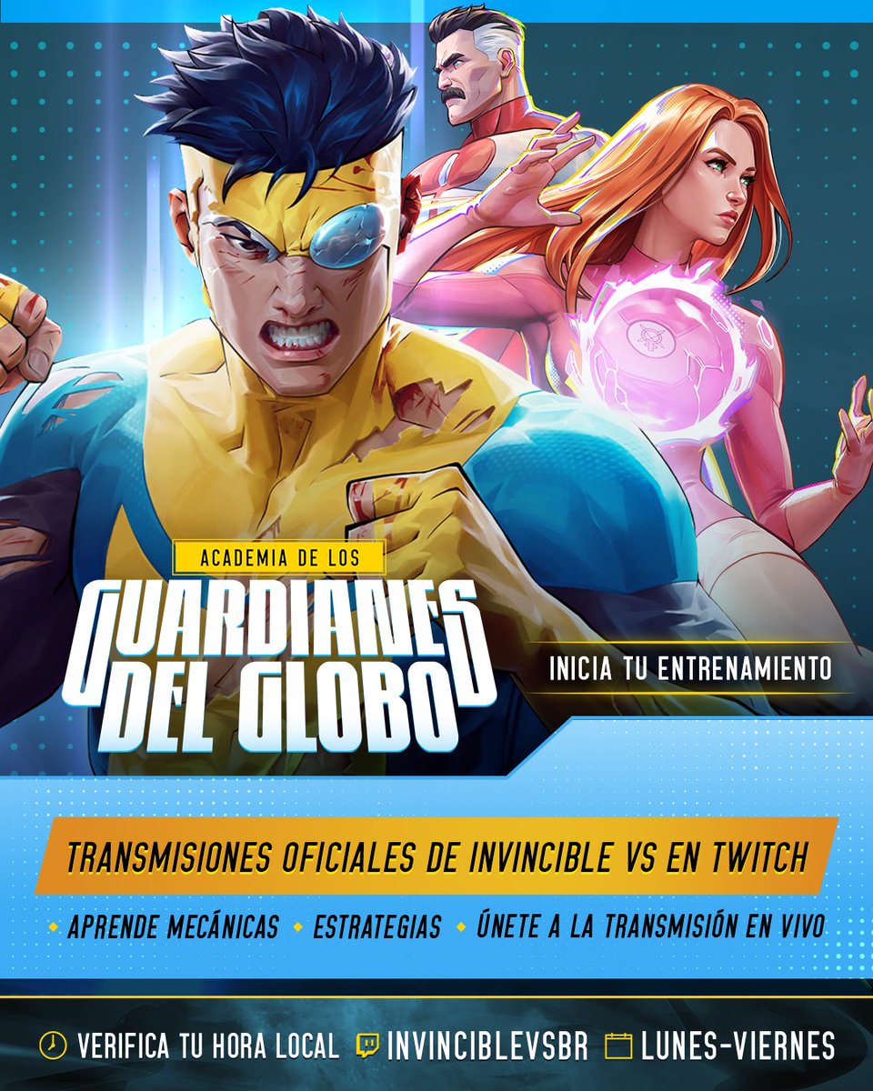 InvincibleVsLA's tweet photo. 🚨¡ATENCIÓN!🚨

Acompaña las transmisiones oficiales de Invincible VS Latinoamérica con gameplay, mecánicas y consejos para dominar Invincible VS.

📅 De lunes a viernes
🕢 Verifica tu horario local
🔗 https://t.co/60psVsigJB https://t.co/9Ofchcczsc