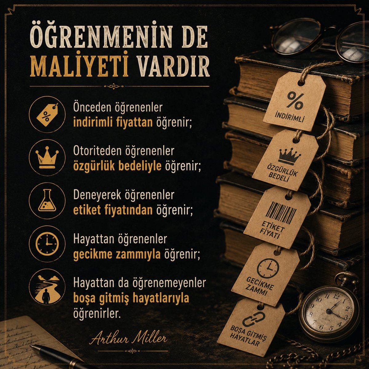 miandji's tweet photo. Öğrenmenin de maliyeti vardır.Önceden öğrenenler indirimli fiyattan ��ğrenir;Otoriteden öğrenenler özgürlük bedeliyle öğrenir;Deneyerek öğrenenler etiket fiyatından öğrenir;Hayattan öğrenenler gecikme zammıyla öğrenir;Hayattan da öğrenemeyenler boşa gitmiş hayatlarıyla öğrenirler. https://t.co/pkj7q2SQ6g