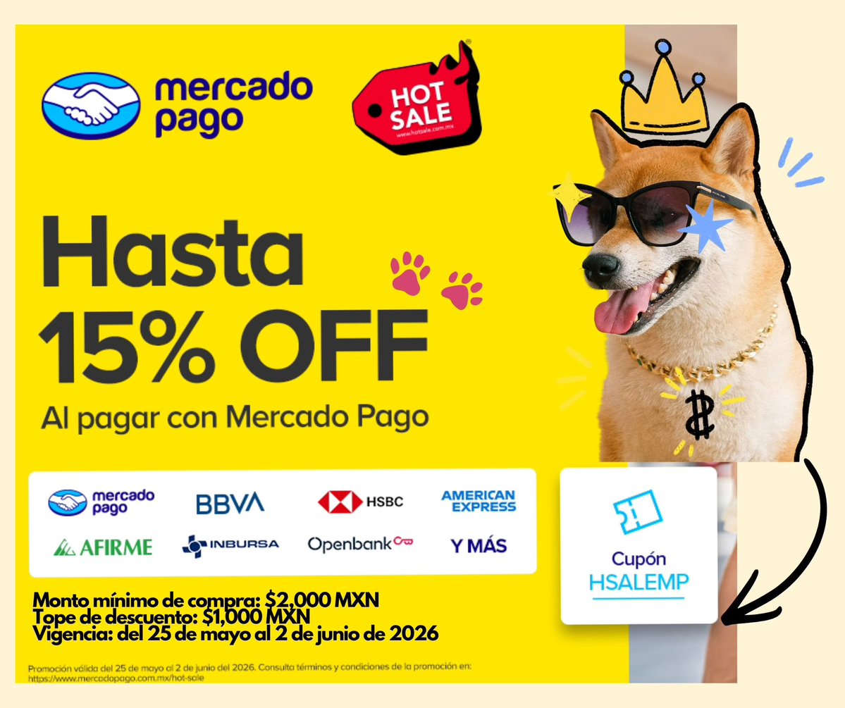 dogiftmx's tweet photo. 🔥🐶 ¡YA ESTAMOS EN HOT SALE! 🐶🔥

Aprovecha hasta 15% OFF pagando con Mercado Pago 💳✨
Usa el cupón: HSALEMP

🛒 Compra mínima de $2,000 MXN
📅 Vigencia: del 25 de mayo al 2 de junio

Corre a 👉 https://t.co/iIqAxCFm9E
🐾 Porque consentir a tu perro también entra en oferta 😎 https://t.co/RNGm6wBBa6