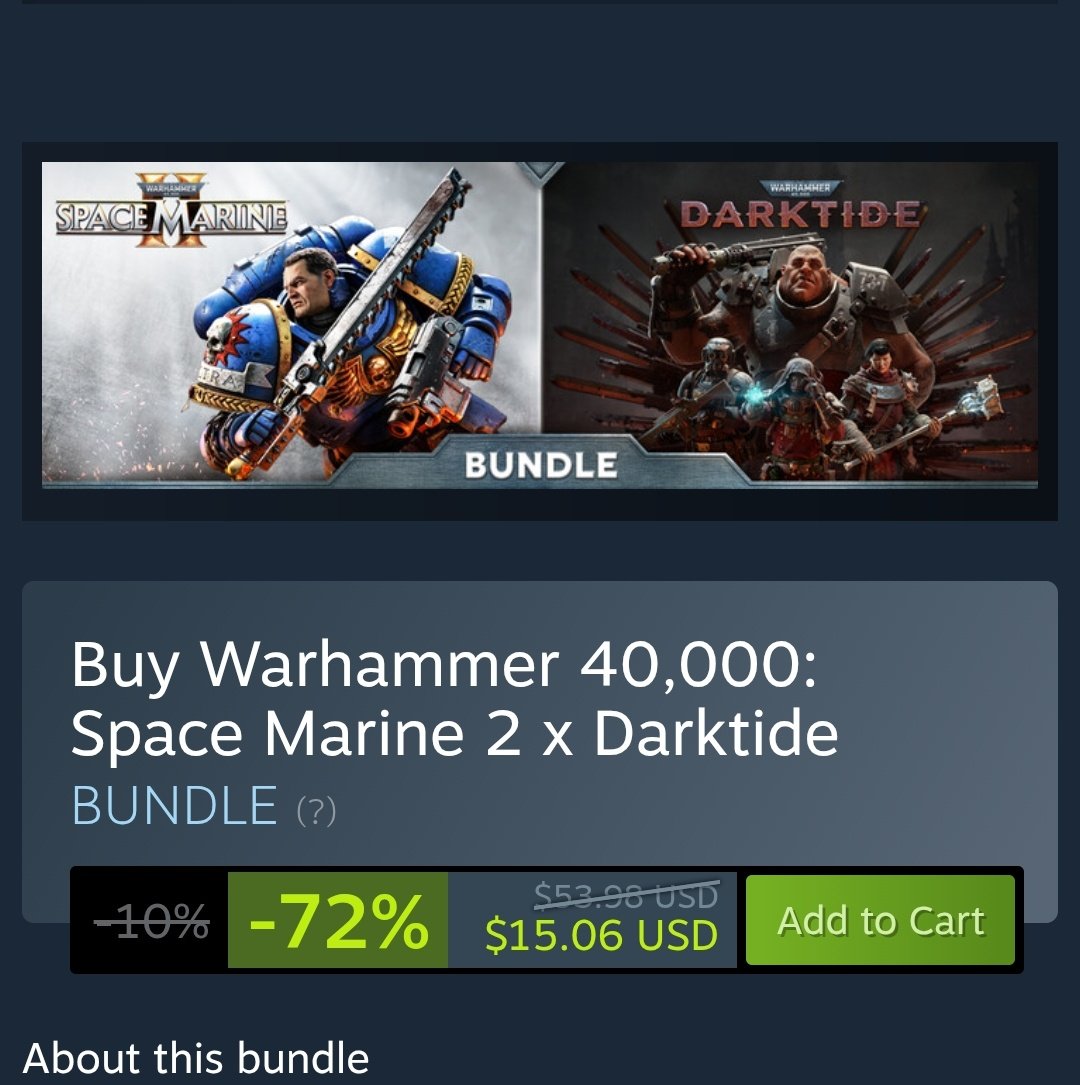 therealbuni's tweet photo. Loco metieron una oferta en steam con el space marine 2 y el darktide juntos
Te los tiran por la cabeza 
Si me leyeron 500 veces hablar de warhammer 40k y no entienden nada es ahora 
(Si se los corre la pc claro jsjs) https://t.co/6Jjhx0PPiv