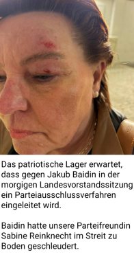 IbDoku's tweet photo. Der Machtkampf in der #AfD-NRW wird handfest:
Jakub Baidin (Vincentz) soll Sabine Reinknecht (Helferich) zu Boden gestoßen haben, während das Wohnhaus von Christian Looses (#Vincentz) offenbar mit Ansage vom #Helferich-Lager beschmiert wurde:
 https://t.co/VPmvew020g https://t.co/ThemQuXTvN