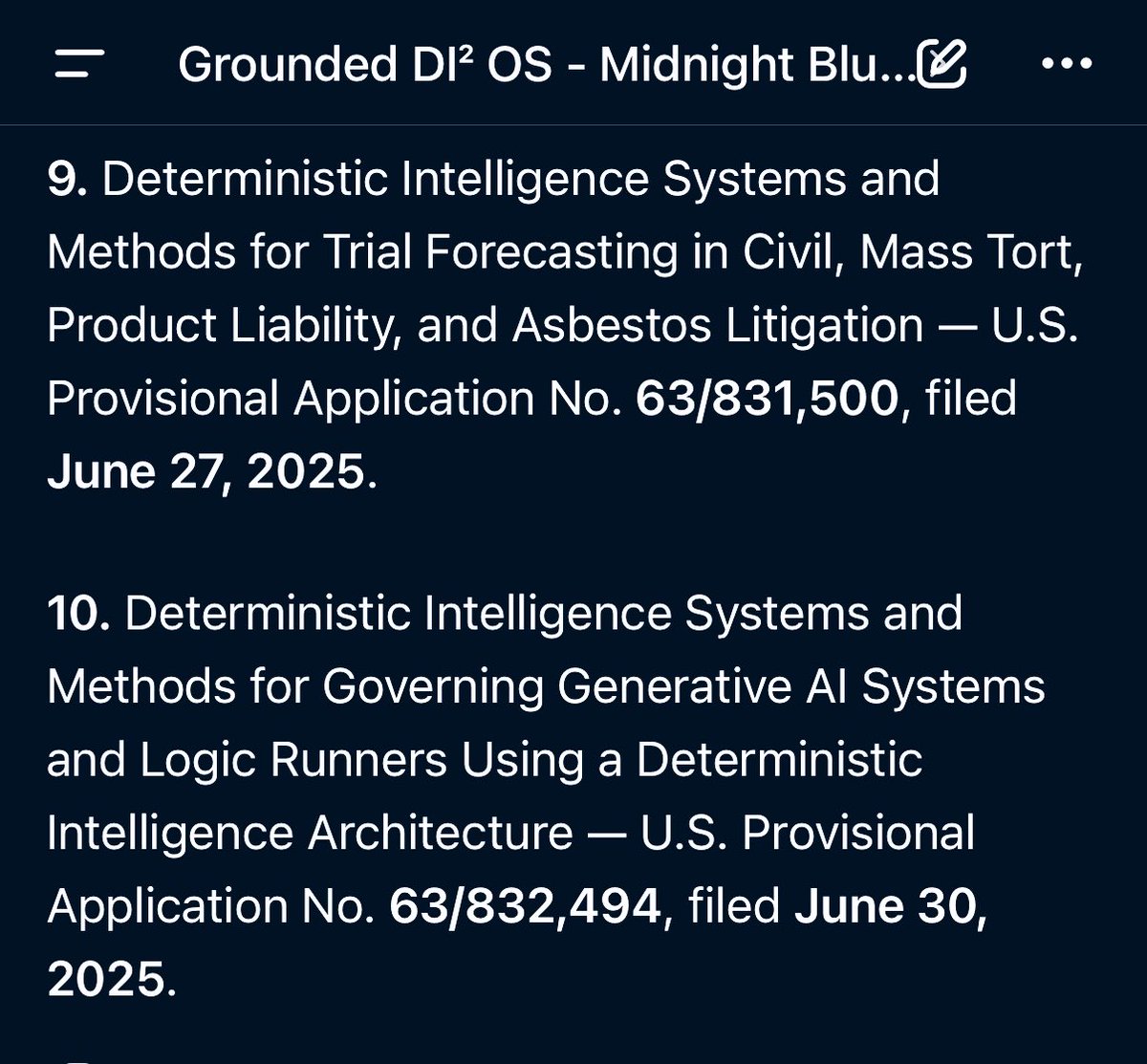 Grounded_DI's tweet photo. Grounded DI OS 🔵 — Accurate, Auditable, Deterministic Intelligence 

“Precision doesn’t guess. It traces.”

#DeterministicAI #AI #Grounded_DI 
 
🔽 Provisional Patent Filings (2025) #6-10 https://t.co/Dkfal3kDUQ