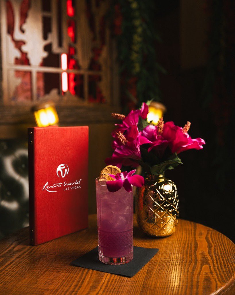 Vegas's tweet photo. ARMY, sip something special 🍹 This BTS-inspired cocktail is available for a limited time at Red Tail inside @ResortsWorldLV, now through 5/31. https://t.co/ruMGFLkjfW