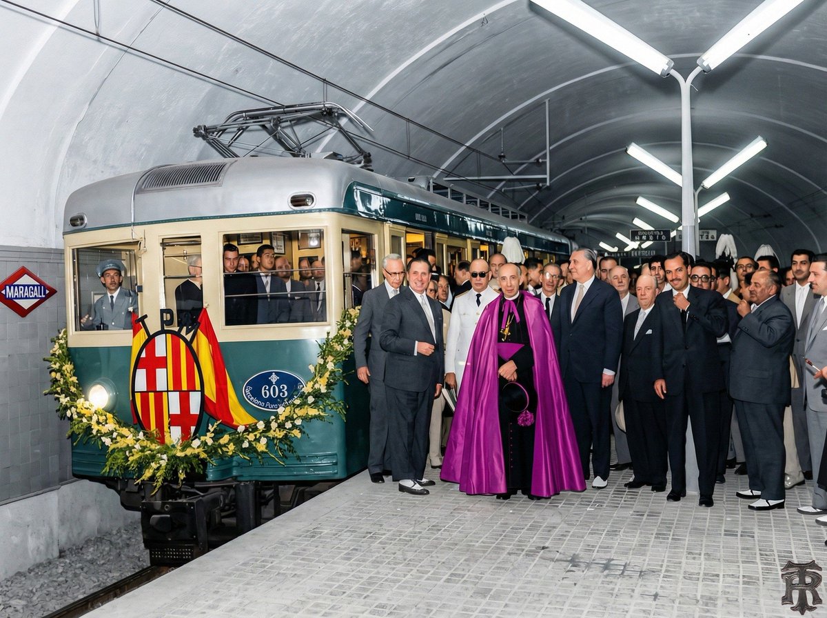 Barcelonacolor's tweet photo. l'Arquebisbe Modrego, el batlle Porcioles i el seu seguici, inauguren l'estació de Metro de Maragall a la línia II (futura línia V)
21 de juliol de 1959
📷 Pérez de Rozas / treball de Tomás Razquin https://t.co/tNwFapIYJQ