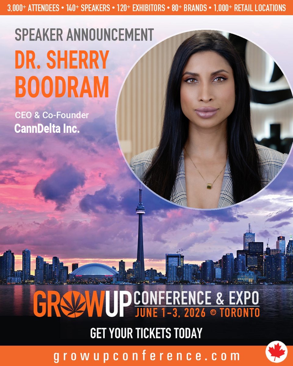 CannDelta's tweet photo. Dr. Sherry Boodram speaks at the Grow Up Conference 2026 on June 3.

Topic: quality systems that scale with cannabis operations.

📍 High North Main Stage
⏰ 10:00–10:45 AM
#GrowUp2026 #CannDelta https://t.co/BfCKCZquDJ