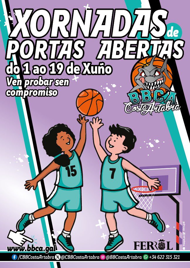 CBBCostaArtabra's tweet photo. 🏀 ¡VEN A PROBAR CON NOSOTROS! 🏀
Del 1 al 19 de junio celebramos nuestras Jornadas de Puertas Abiertas en el BBCA Costa Ártabra 🖤
Si tu peque quiere empezar en el baloncesto, hacer amigos, divertirse y aprender en un gran ambiente… ¡esta es su oportunidad!

📍 Ferrol https://t.co/kAPpjZJdSs