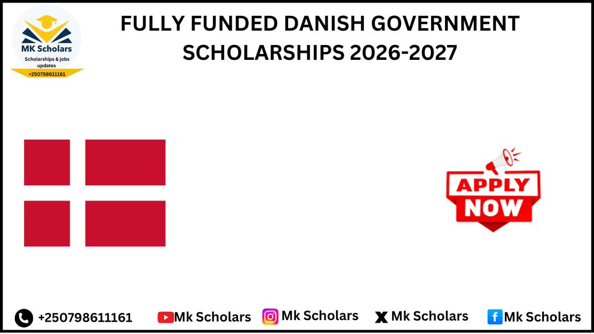 MkScholars's tweet photo. 📌FULLY FUNDED DANISH GOVERNMENT SCHOLARSHIPS 2026-2027...Apply Now
✅Apply Link:https://t.co/0Gd4zIp6Py
✅Register For Courses:https://t.co/a8tOX0nuav
✅Application deadline:September 15, 2026
#DanishGovernmentScholarship #StudyInDenmark #AarhusUniversity https://t.co/gCLKjTgnsd