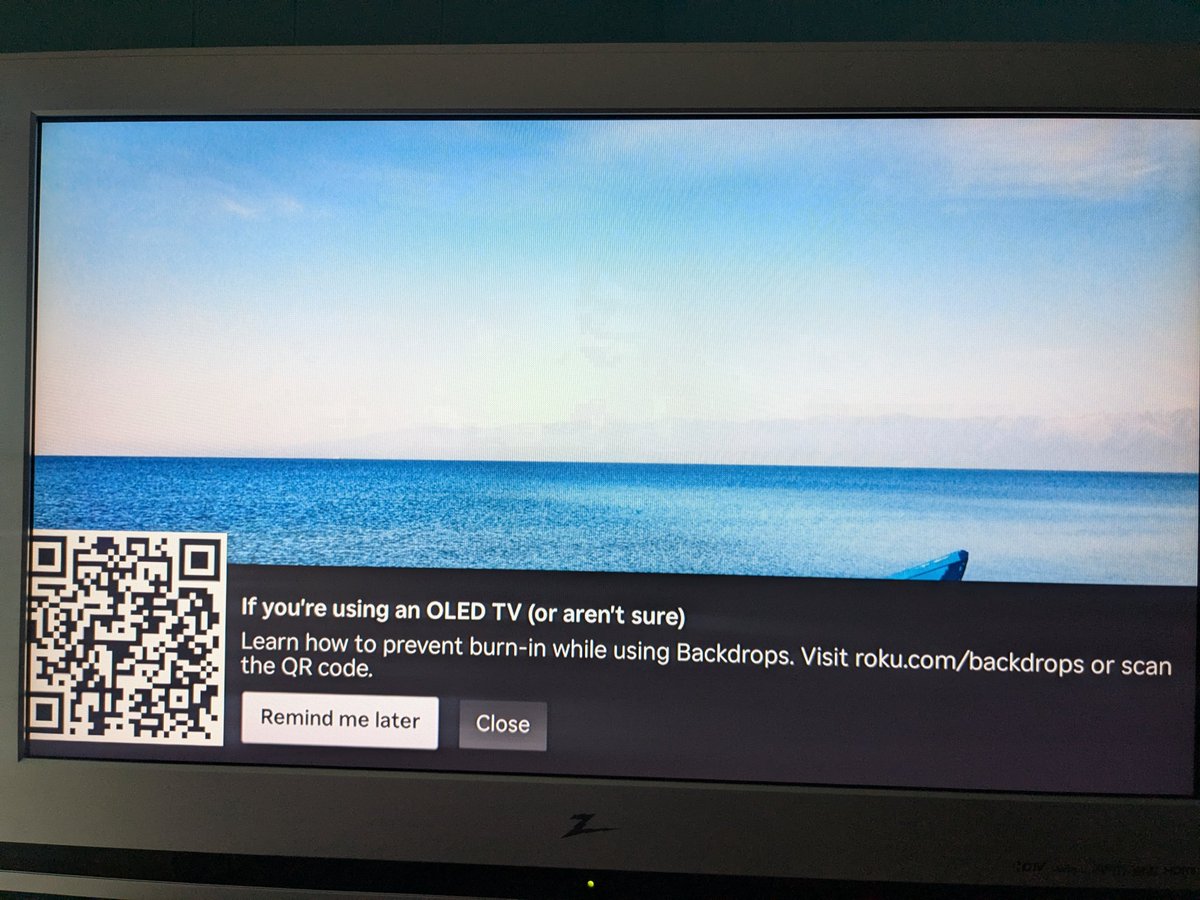 cookiecupcakes's tweet photo. @RokuSupport Make this make sense. I turn on Backdrops so my TV doesn't freeze and I get a pop-up that freezes a QR code on my TV (that only goes away if I manually make a selection) and it keeps popping up every time. https://t.co/yMQQkxw80Q
