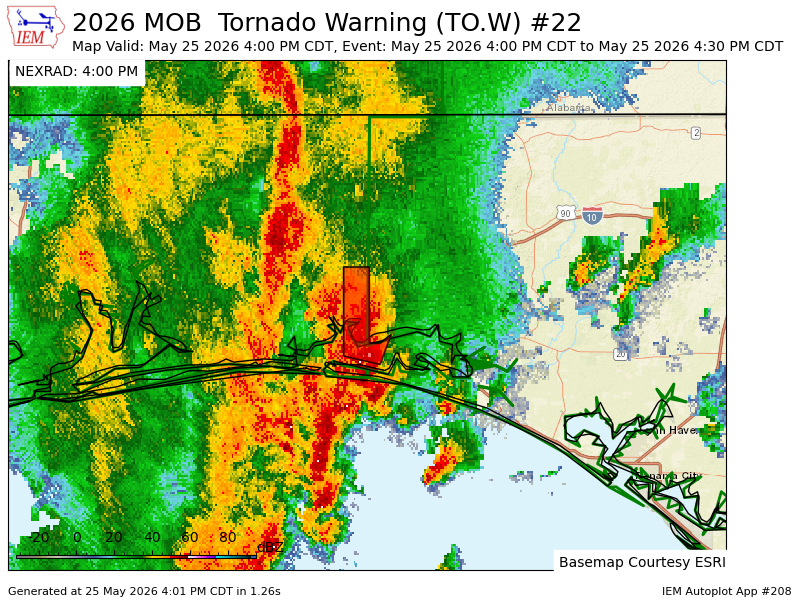 spann's tweet photo. MOB issues Tornado Warning [tornado: RADAR INDICATED, hail: <.75 IN] for Okaloosa [FL] till 4:30 PM CDT https://t.co/AAFBM8aYXY https://t.co/SW5vX8ygY0