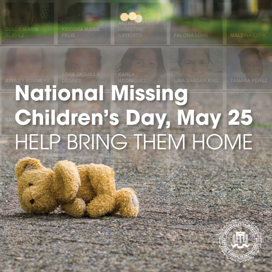 FBIPhoenix's tweet photo. #DYK The #FBI works to find missing children no matter how long ago they disappeared, and we need YOUR help. This #MissingChildrensDay, help us bring them home by reviewing https://t.co/CV9QexhLHl. Report tips to https://t.co/0j2W5ozwy0 or call 1-800-CALL-FBI. https://t.co/OAbvEAVOSg