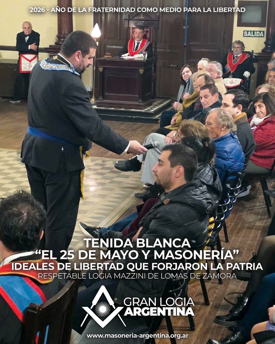 GranLogiaArg's tweet photo. Tenida Blanca
.
En la Resp. Logia Mazzini de Lomas de Zamora se llevó adelante una exposición sobre el 25 de Mayo y el vínculo histórico de la #masonería con los ideales de libertad, independencia y construcción de la Nación Argentina.
.
@PabloALazaro 
@ramirodallaglio https://t.co/Elpsm02cu2