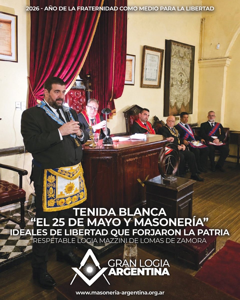 GranLogiaArg's tweet photo. Tenida Blanca
.
En la Resp. Logia Mazzini de Lomas de Zamora se llevó adelante una exposición sobre el 25 de Mayo y el vínculo histórico de la #masonería con los ideales de libertad, independencia y construcción de la Nación Argentina.
.
@PabloALazaro 
@ramirodallaglio https://t.co/Elpsm02cu2