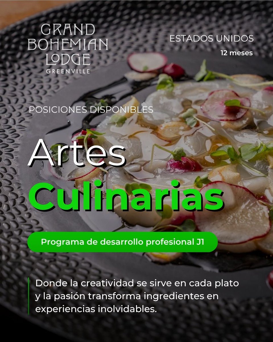 EnlaceInt's tweet photo. 🍽️ La alta cocina puede llevarte más lejos.
Vive una experiencia en Grand Bohemian Lodge Greenville 🇺🇸 y desarrolla tu talento culinario con el programa J-1.
📍 South Carolina
💵 $3,000 USD/mes
⏰ Horas extra al 150%
🔗 https://t.co/1t8p8pgrLs
#ArtesCulinarias #ProgramaJ1 #USA https://t.co/c0uTBqTo4e