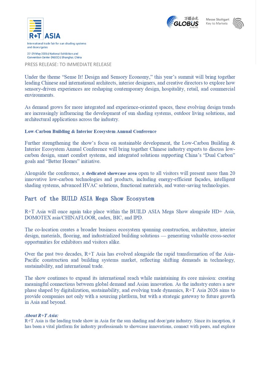 Archibuildmag's tweet photo. R+T Asia 2026 Reinforces APAC’s Role in Global Sun Shading and Door Trade
Read the full press release below here. (Photo Source: R+T Asia) https://t.co/DhdM4QFXxr
