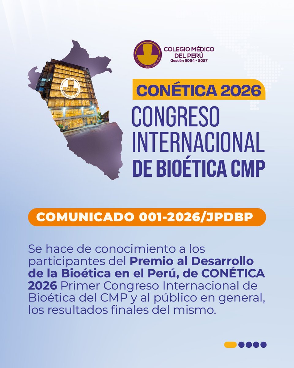 CMP_PERU's tweet photo. El CMP felicita a los ganadores y menciones honrosas del “Premio al Desarrollo de la Bioética en el Perú”, realizado en el marco de CONÉTICA 2026. https://t.co/TXWZ4Fq5mc