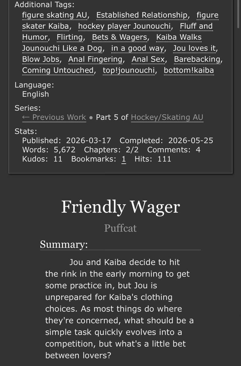 Puffcat16049's tweet photo. For anyone who follows my yugioh skating AU, my newest fic in the series just completed! 

Cute, hot, fluffy Jounouchi/Kaiba shenanigans, god I love them sm. Link in comments! https://t.co/QvB0ulAEGY