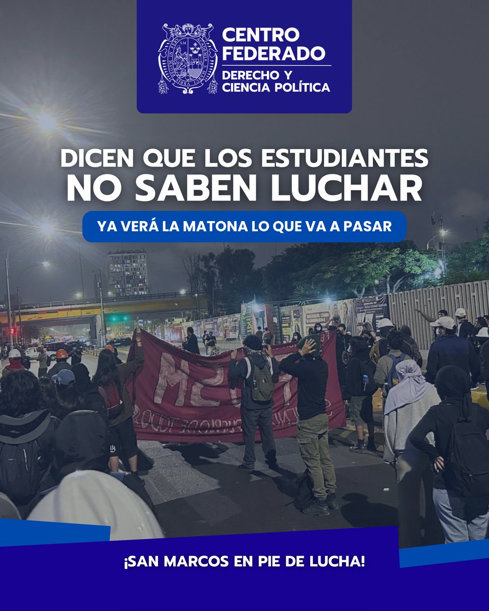 CFdcpUnmsm's tweet photo. 📢✊ Dicen que los estudiantes no saben luchar… pero hoy San Marcos demuestra lo contrario.

Frente a los intentos de vulnerar la democracia universitaria, la respuesta del movimiento estudiantil es clara: organización, unidad y lucha en las calles.

#cf #fdcp #unmsm #sanmarcos https://t.co/mvYirfMnOR