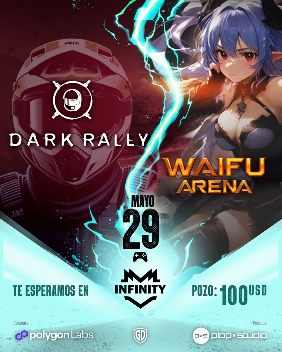 Dark_Rally's tweet photo. PLOP STUDIO GOES IRL🔥  

Dark Rally & Waifu Arena are taking over Infinity Gaming Center, Lima Perú, this May 29.  

100 FREE PASSES for our community. 
Full Access: VR, arcades, consoles, simulators & more.

HOW TO CLAIM YOUR PASS:  
1 → Sign up via the link: https://t.co/vNkDXJU2Ti 
2 → Choose your game: DARK RALLY or WAIFU ARENA 
3 → Show up May 29 with your identification, pay your pass, find our zone & compete.  

🏆 $100 USD prize pool + Steam Keys + merch & more.

🏁No Fear. No Game.🏁