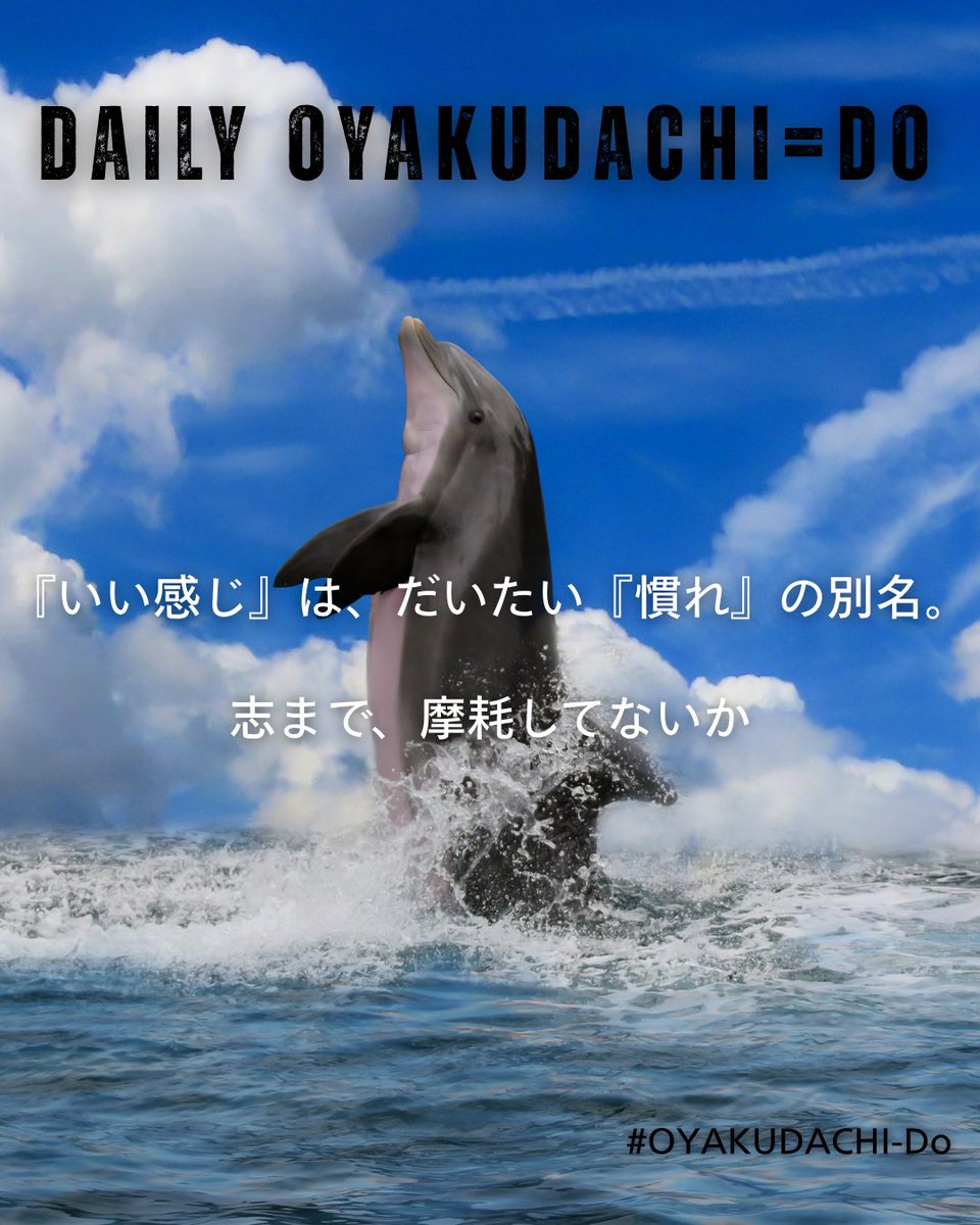 OyakudachiDoNet's tweet photo. 『いい感じ』は、だいたい『慣れ』の別名。

志まで、摩耗してないか。」

日常に馴染んだことを「成長」と履き違えていないか、鋭く突き刺す。

#いるか
#oyakudachi
#志 https://t.co/HrmK3jCNqm