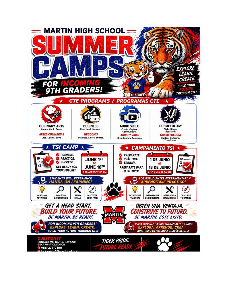 ChristenMSLISD's tweet photo. Martin HS Summer Camp Information https://t.co/AT6NgO4bJa