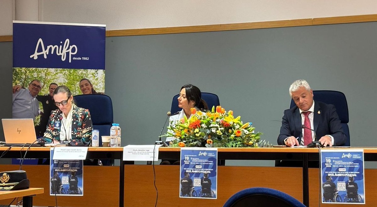 avtcyl's tweet photo. 🟠 El presidente de la AvtCyL participa en un acto sobre inclusión y discapacidad en la Policía Nacional

El presidente de la Asociación de Víctimas del Terrorismo de Castilla y León (AvtCyL), Sebastián Nogales, ha participado en la jornada Inclusión y oportunidades: el futuro de los policías @policia con discapacidad, organizada por la Asociación de Miembros de las Fuerzas y Cuerpos de Seguridad con Discapacidad (AMIFP) @AMIFP1.

Durante la sesión se abordaron cuestiones relacionadas con la discapacidad e incapacidad sobrevenida en el ámbito policial, entre ellas los protocolos de inclusión, las adaptaciones laborales, las nuevas funciones profesionales que podrían desempeñar los agentes afectados, así como diferentes experiencias y buenas prácticas desarrolladas tanto en España como en otros países.

La jornada también sirvió para reflexionar sobre la necesidad de avanzar en medidas de apoyo e integración profesional, compartiéndose distintas experiencias personales y propuestas de mejora desde una perspectiva constructiva y de futuro.

En el encuentro participaron representantes de la Policía Nacional, especialistas en salud laboral y prevención de riesgos, profesionales del ámbito médico y responsables institucionales vinculados a la discapacidad y los derechos sociales.