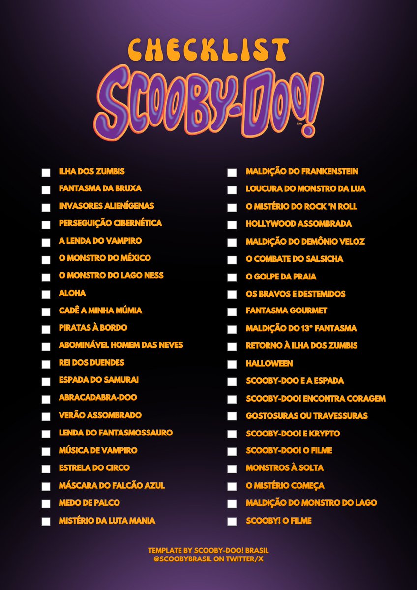 scoobybrasil's tweet photo. Bateu aquela vontade de maratonar os filmes de Scooby-Doo, na espera de novidades da franquia? 

Aproveitem a nossa checklist 👻🔍 https://t.co/uvki4HrUZH