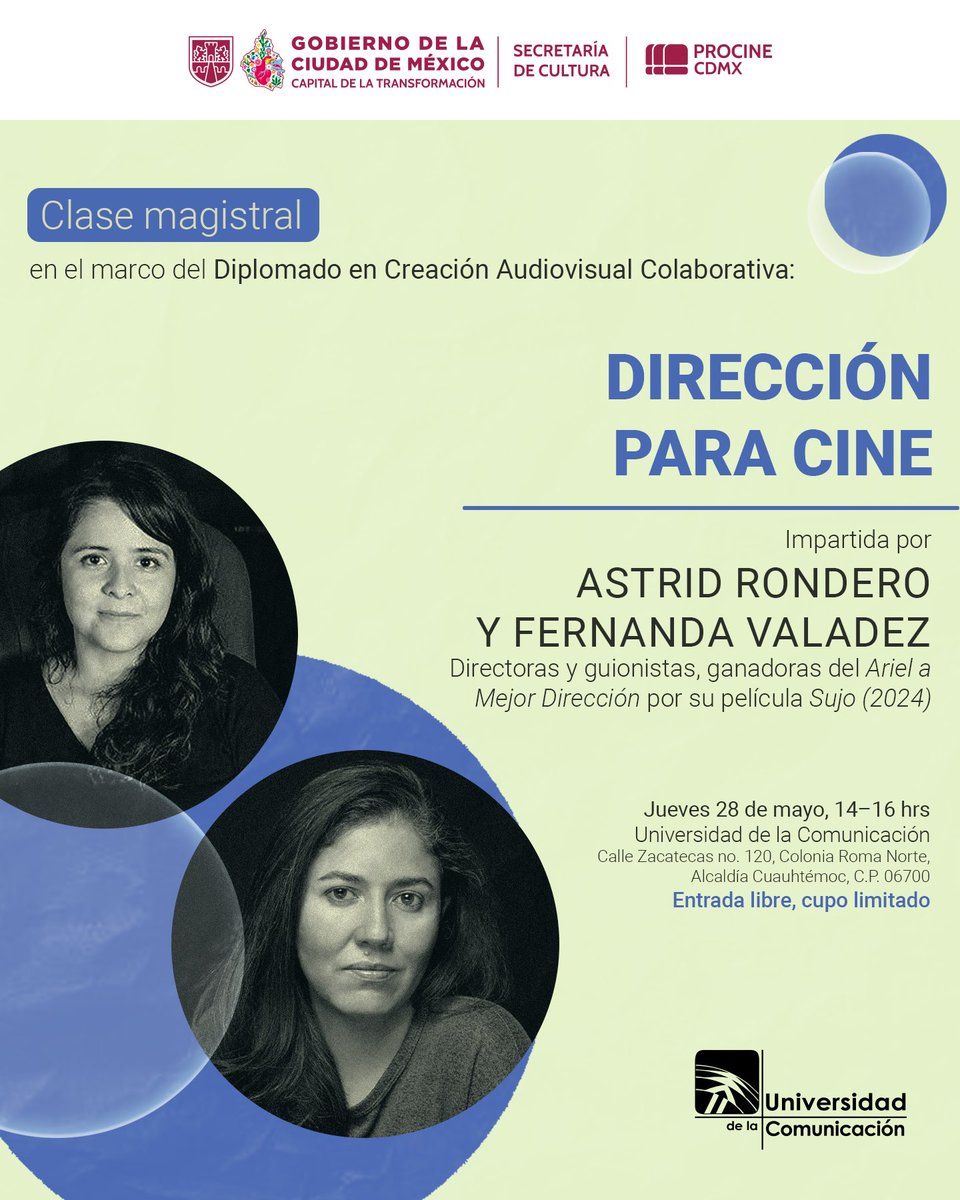 UC_oficial's tweet photo. �� Dirección para Cine con Astrid Rondero y Fernanda Valadez. 28 mayo, 14 h, Galería UC. Registro WhatsApp UC: 5549135206 🎥 https://t.co/6zmtcgcCRE