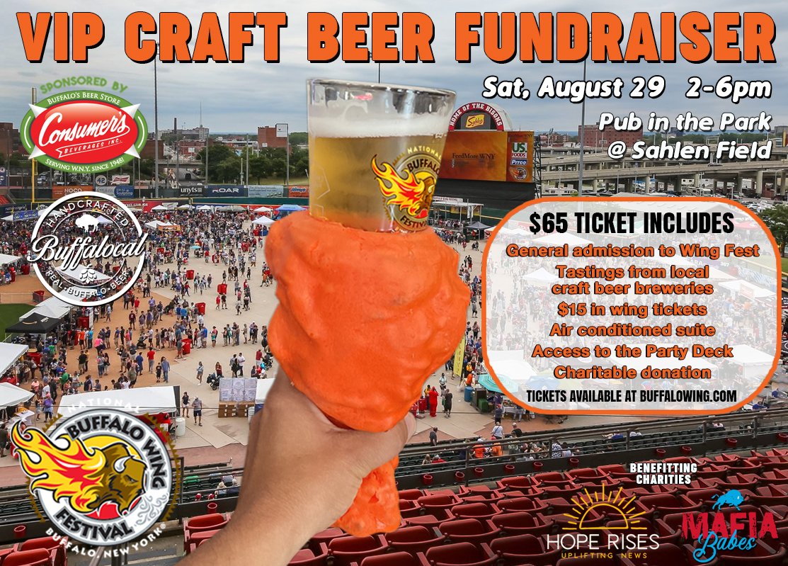 Wingfest's tweet photo. Hey craft beer lovers! 🗣
We're doing our 𝐕𝐈𝐏 𝐂𝐫𝐚𝐟𝐭 𝐁𝐞𝐞𝐫 𝐅𝐮𝐧𝐝𝐫𝐚𝐢𝐬𝐞𝐫 again this year on Saturday, August 29! 🍺

Each ticket includes the full day at the National Buffalo Wing Festival and 4 hours of craft beer tastings.
Brought to you by our friends at @buffalocal716, who represents a collective of local 716 breweries, as well as our friends at @ConsumersBeer 
Purchase advance tickets @ https://t.co/hd9nY5H4ZY