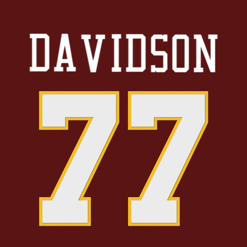 nfl_jersey_num's tweet photo. Washington Commanders DL DJ Davidson (@TheFaceOfAZ) is wearing number 77. Last assigned to George Fant. #RaiseHail https://t.co/qovNuaoDWw
