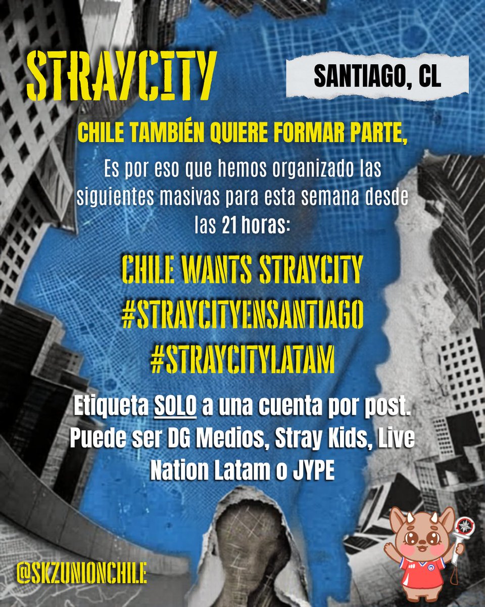 TeamStayChile's tweet photo. NUEVA MASIVA, NUEVOS TAGS ✨

Lee con atención la siguiente información y NO uses los nuevos tags hasta las 21 horas ⏰

CHILE WANTS STRAYCITY
#.STRAYCITYEnSantiago
#.STRAYCITYLATAM 

@SKZUnionChile @ClubDeluluSKZ @staykids_cl @skzstaylatam_ @STAY__CHILE @StaysChileAyF @skz_voteystream 🇨🇱