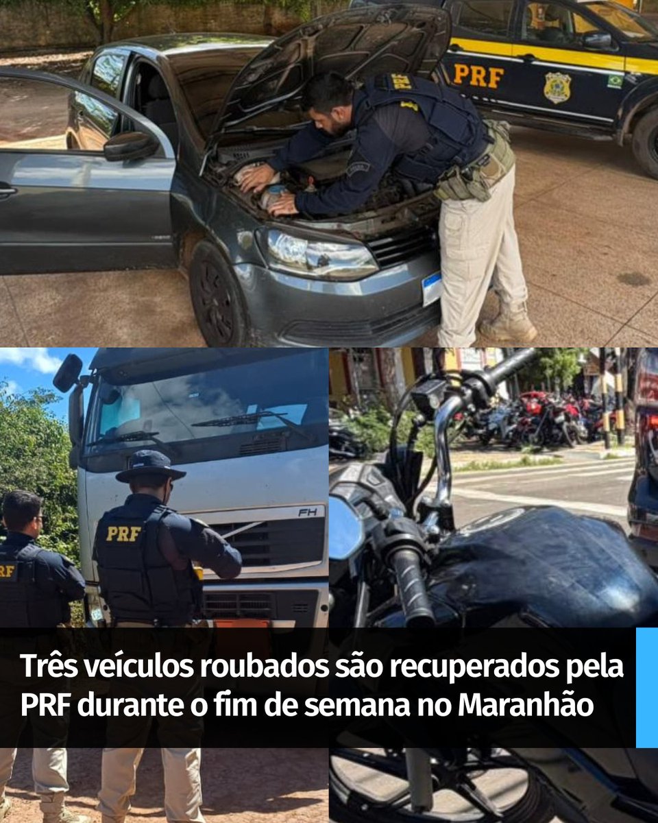 maismaranhao's tweet photo. A Polícia Rodoviária Federal (PRF) recuperou veículos com registros de roubo e furto durante ações realizadas nos municípios de Estreito, Barra do Corda e Caxias, no Maranhão. Entre as ocorrências, os policiais localizaram um carro roubado durante ronda na BR-226, em Estreito. O veículo possuía restrição criminal registrada no município de Caxias. O condutor informou ter adquirido o automóvel recentemente por meio de negociação envolvendo dinheiro e uma motocicleta.
.
Já em Barra do Corda, um conjunto de transporte de combustível roubado foi encontrado abandonado em uma estrada vicinal próxima à BR-226. Segundo a PRF, o motorista havia sido rendido por criminosos armados em um posto de combustíveis nas proximidades de Peritoró e posteriormente abandonado em uma área de matagal.
.
Em Caxias, uma motocicleta com sinais de adulteração foi recuperada durante uma ação educativa realizada em parceria com outros órgãos de trânsito e segurança pública. Após análise, os policiais constataram que o veículo possuía registro de roubo no município de Timon. Os veículos recuperados foram encaminhados para os procedimentos legais e os envolvidos apresentados à Polícia Civil.
.
Por Vanessa Carvalho