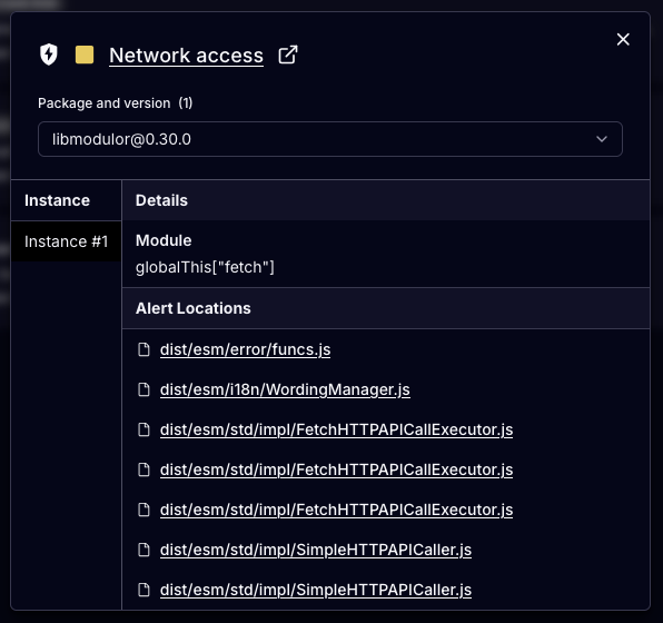 c100k_'s tweet photo. @SocketSecurity it seems that you're inferring the Network access rule by simply checking if the string "fetch" is present in the code.
In libmodulor, the 2 first occurrences are false positives, as the string is present in a comment.
https://t.co/VDbUhEyfWe https://t.co/CyWDG3erGI