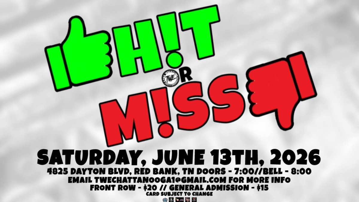 TWE_Chattanooga's tweet photo. We return for another IWTV Taping on June 13th with "HIT OR MISS"

Tickets drop tomorrow night!! https://t.co/SjTCSFaDZj