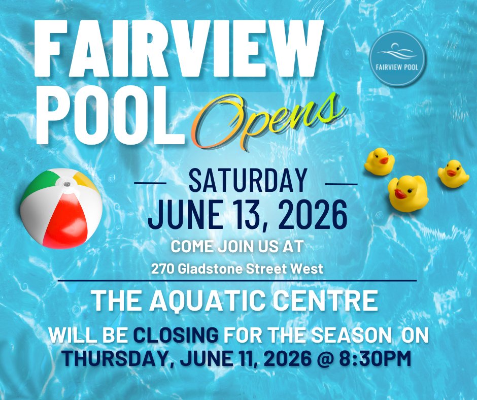 City_SC's tweet photo. City News previously shared Fairview Pool would open June 14, but good news — we’re opening a day earlier!

Fairview Pool officially opens, June 13.

The Aquatic Centre closes for the season Thursday, June 11 at 8:30 PM. Both pools will be closed June 12 during the transition. https://t.co/HCqVJGJz42