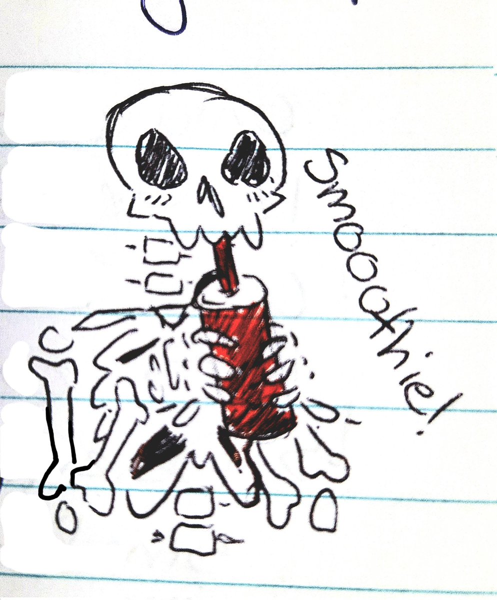 VydiaNyx's tweet photo. Life's been hectic. Have a skelly enjoying a smoothie https://t.co/RlLYl0DIWH