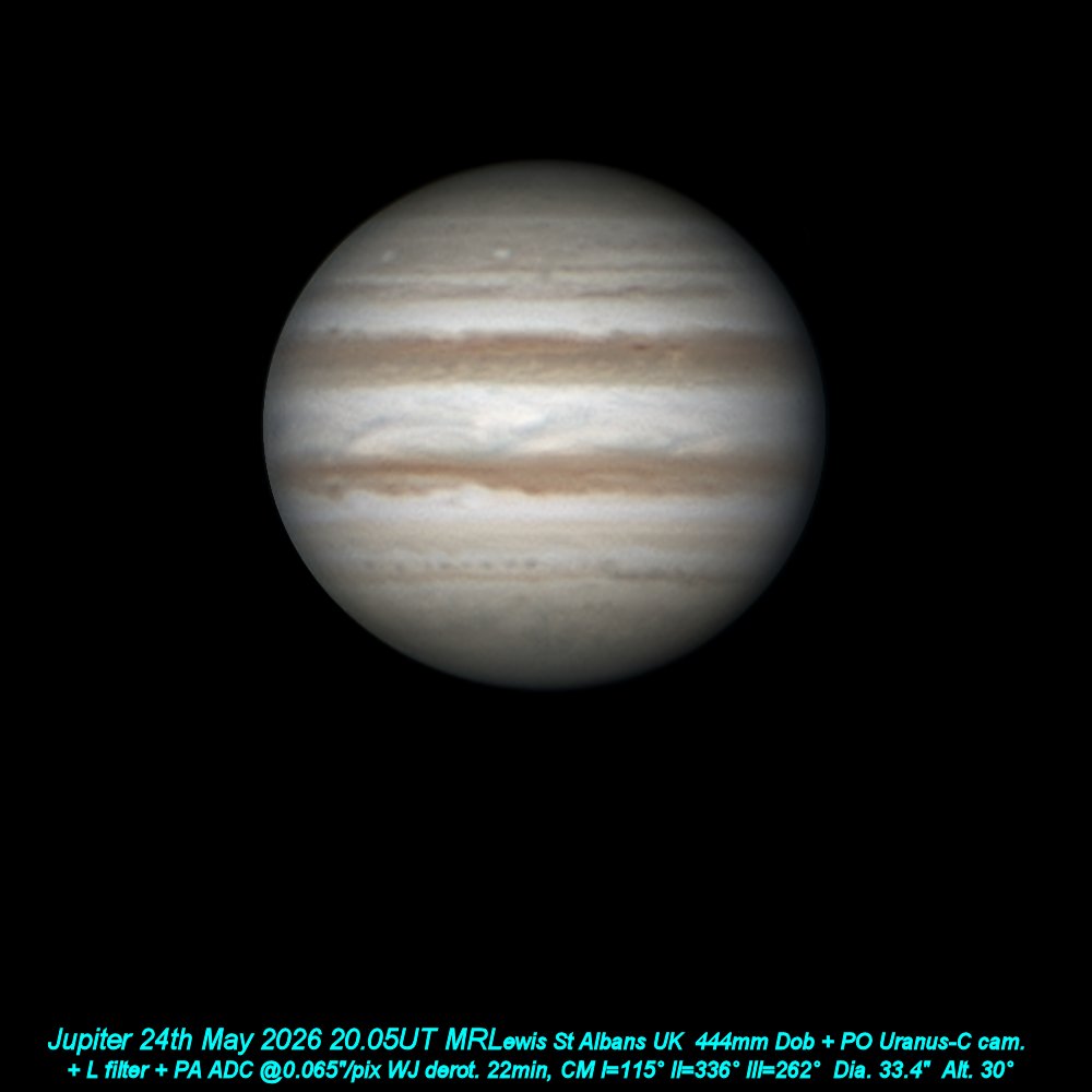 SkyInspector's tweet photo. Probably my last Jupiter of the apparition. With the planet rapidly approaching the Sun it is becoming more difficult to image due to its smaller size, lower alt. and brighter skies. The planet is still giving thou. This was taken in bright twilight last night at around sunset. https://t.co/U9Nhtbrb4I