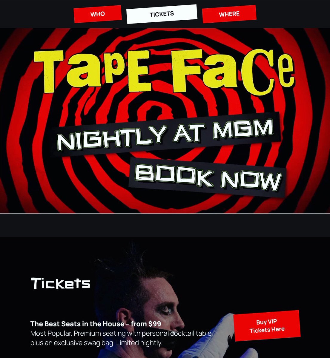 TapeFaceBoy's tweet photo. New website is now up and running for Las Vegas shows! 
Go book tickets. 
https://t.co/y3ABbjBpaP https://t.co/CbUm409hYT