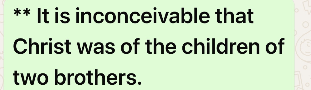 AL_ATHRAM1's tweet photo. From the distortion of "Matthew" attributed Christ to King Jeconiah called "Pyhoyakin and Coniah".

“1 And king Zedekiah the son of Josiah reigned instead of Coniah the son of Jehoiakim, whom Nebuchadrezzar king of Babylon made king in the land of Judah.” (Jeremiah 37)

*** This king (barren) has no son. And will not be among his descendants sitting on the throne of David because the Lord deprived him of that. As quoted in the Bible of Jeremiah:

“30 Thus saith the LORD, Write ye this man childless, a man that shall not prosper in his days: for no man of his seed shall prosper, sitting upon the throne of David, and ruling any more in Judah.”( Jeremiah 22)

** So, how can (Jeconiah) be one of the ancestors of Christ and he is a barren man? and how will Christ inherit the throne of David his father if he is of the children of this king whose descendants God has deprived of the authority? No one other than "Matthew" can answer these questions!

** -- ** As well as, it is inconceivable that Christ was of the children of two brothers.

Matthew and Luke agreed at the beginning of the lineage of Yusuf al-Najjar. Then, they parted to meet Zorobabel Salathiel where " Matthew" made him the tenth grandfather of Yusuf al-Najjar. While " Luke " made him the nineteenth grandfather of Yusuf.

Then, the Bibles differed again greatly. Matthew made Christ from the children of the kings of the children of Israel Solomon, Roboam, Abia, Asa, then Josaphat. While Luke made him a descendant of Nathan, which was the son of David and not among his sons from a king over the children of Israel.

** It is inconceivable that Christ was of the children of two brothers, Solomon and Nathan, the sons of David. Also, it is inconceivable about

Zerubbabel and his father Shaltiel. They are either (Christ, Zerubbabel and Shaltiel) of the children of Solomon or of his brother Nathan.

Jesus said:

“13 Therefore speak I to them in parables: because they seeing see not; and hearing they hear not, neither do they understand.( Matthew 13)
AS Bosbos said:

(In its meaning: to use our mind that Allah gave us. Because He gave us two hands and two feet to use them and it is not reasonable to give us mind so that we do not use them).

Allah Almighty says:

42-And [mention] when the angels said, "O Mary, indeed Allah has chosen you and purified you and chosen you above the women of the worlds.
43-O Mary, be devoutly obedient to your Lord and prostrate and bow with those who bow [in prayer]."
44-That is from the news of the unseen which We reveal to you, [O Muhammad]. And you were not with them when they cast their pens as to which of them should be responsible for Mary. Nor were you with them when they disputed. (Surah Al-'Imran)

Allah Almighty says in Surah Maryam:

28-O sister of Aaron, your father was not a man of evil, nor was your mother unchaste."
29-So she pointed to him. They said, "How can we speak to one who is in the cradle a child?"
30-[Jesus] said, "Indeed, I am the servant of Allah. He has given me the Scripture and made me a prophet.
31-And He has made me blessed wherever I am and has enjoined upon me prayer and zakah as long as I remain alive
32-And [made me] dutiful to my mother, and He has not made me a wretched tyrant.

33-And peace is on me the day I was born and the day I will die and the day I am raised alive."
34-That is Jesus, the son of Mary - the word of truth about which they are in dispute.
35-It is not [befitting] for Allah to take a son; exalted is He! When He decrees an affair, He only says to it, "Be," and it is.
36-[Jesus said], “And indeed, Allah is my Lord and your Lord, so worship Him. That is a straight path.”