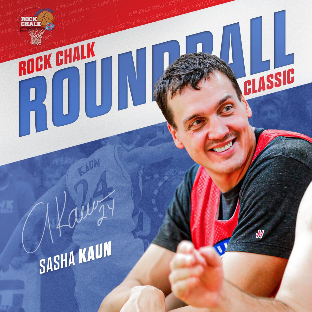 RCRClassic's tweet photo. Making his Roundball return is a 2008 National Champion, World Champion and Olympian... &amp; get this: After playing in Roundball a decade ago, he started a similar pediatric cancer basketball fundraiser back home in Russia. 🙌 Let's hear it for Jayhawk legend, Sasha Kaun! https://t.co/qBDKo00EMK