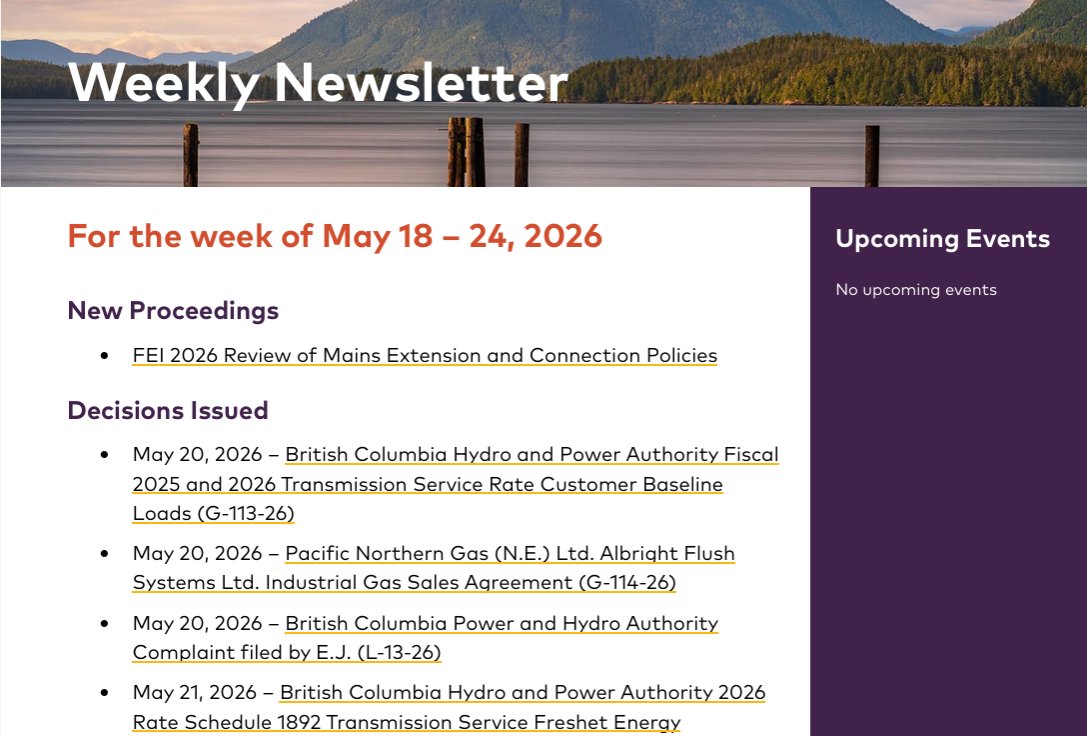 BCUtilitiesCom's tweet photo. This week’s newsletter is out! Visit https://t.co/ugFIMcjM04 to learn more about what’s happening at the BCUC. https://t.co/CxpdKfkImx