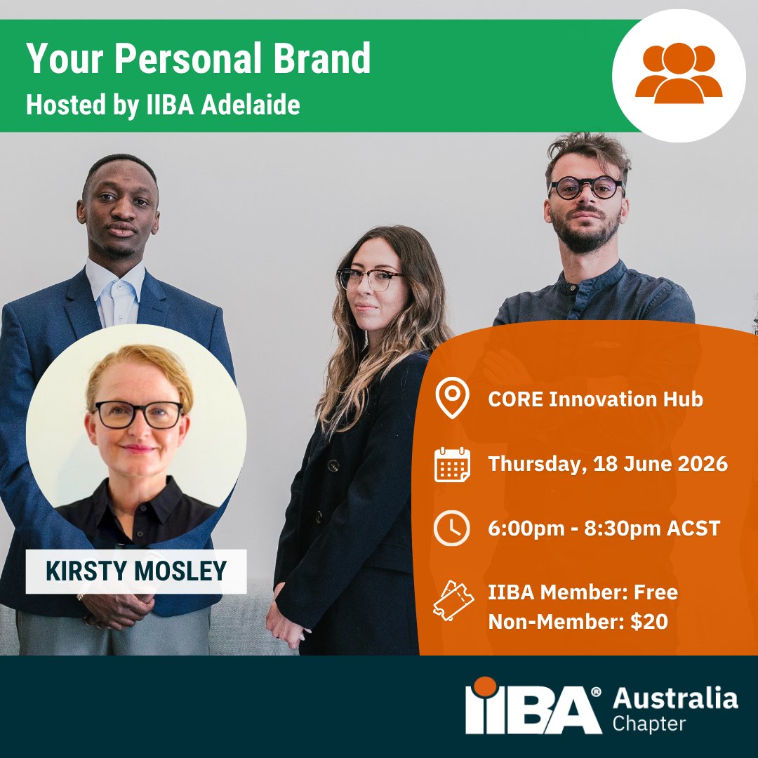 IIBAAus's tweet photo. Your personal brand is built every day through the way you communicate, collaborate and create impact. Join us in Adelaide on 18 June for an interactive workshop on personal branding with Kirsty Mosley.

https://t.co/7lEJ5o8CEJ

#IIBA #Adelaide #BusinessAnalysis #PersonalBrand https://t.co/lRVXCilwMf