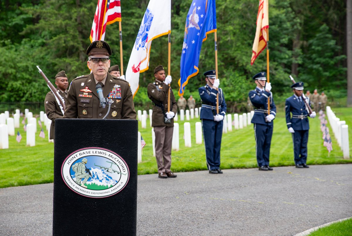 I_Corps's tweet photo. We remember.

On May 25, 2026, a Memorial Day service was held at Camp Lewis Cemetery to honor the men and women who gave their lives in service to our nation.

Their courage, sacrifice and legacy are not forgotten, today or any day. https://t.co/yc8OPZZqKb