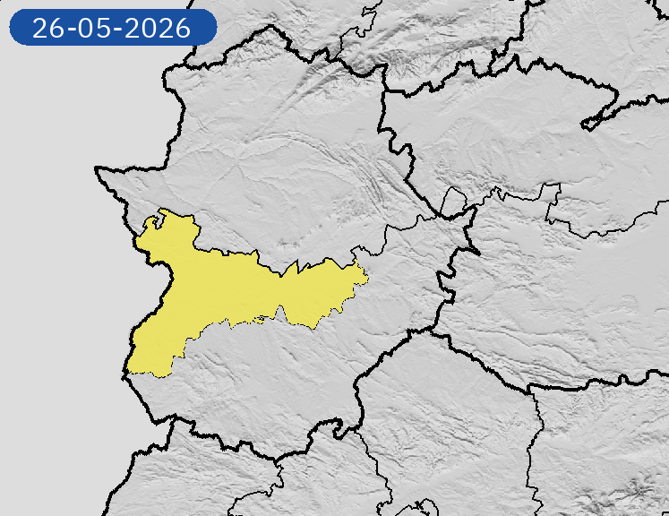 AEMET_Ext's tweet photo. 26/05 00:06 AVISOS HOY Y MAÑANA | Extremadura: temperaturas máximas. Nivel máximo de aviso: amarillo.
Actualizaciones en https://t.co/MeTG4t3dGR https://t.co/Qt2m5IubuO