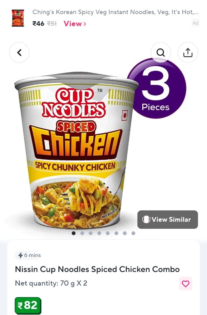 ShrikarBangera's tweet photo. Hello @ZeptoNow
I ordered 2 combos of  Cup Noodles Spiced Chicken, which should contain a total of 6 cup noodles. However, I received only 3 cup noodles in the delivery.
Order ID: #JLSPKBKLVO3772
Please check issue and provide a refund or send the missing 3 cup noodles asap. https://t.co/5focaejyAH