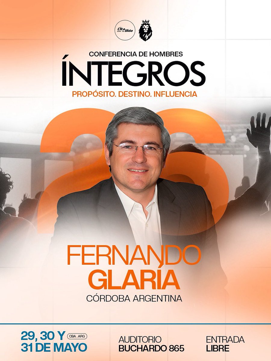 redhombres's tweet photo. ¡Rumbo a Íntegros 2026!🔥

En nuestra Conferencia de Hombres, el Pastor Fernando Glaria nos estará compartiendo enseñanzas de la Palabra de Dios. Estamos expectantes  por lo que Dios hará. 🙌🏻

“Propósito. Destino. Influencia.”
Entrada libre. Córdoba. 🇦🇷
📍 Mayo 2026 https://t.co/orhIaFvgPt