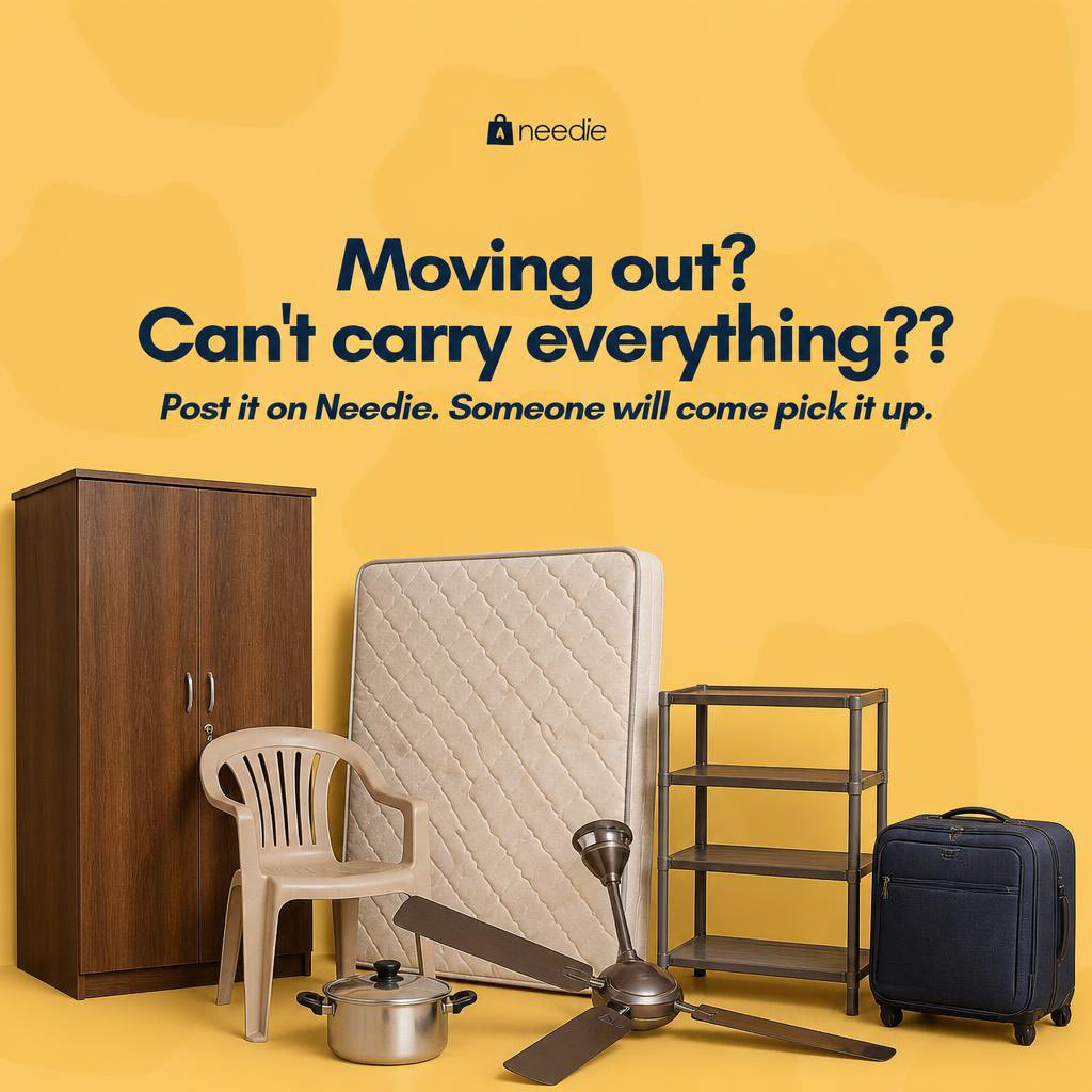 Needieapp's tweet photo. Moving out of your Lagos apartment soon? 

Don't stress about the stuff you can't carry. 
Post it on Needie. Someone will come pick it up.

#preloveditems #declutter https://t.co/oSg6LfmC8I