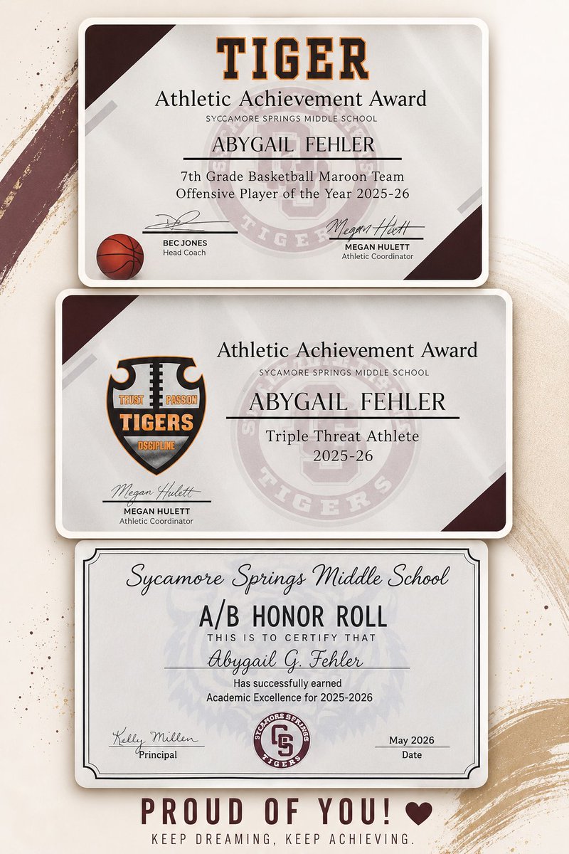 AGFehler's tweet photo. End of 7th Grade year. Honor Role 📜, Offensive Basketball 🏀 Player of the Year, and Triple Threat athletics 🏆 award just to name a few of the highlights. This is in addition to my position with Texas Blaze United 12U - 2031 softball this Spring. https://t.co/62fgT5r8s0