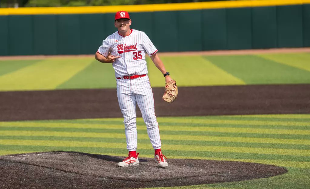 ransom_lew's tweet photo. 🧵Austin Berggren has a real chance to become one of the most intriguing projects of the 2026 MLB Draft. This Miami OH RHP has the frame, stuff, and swing-and-miss profile that pro organizations dream of!

Let's take a look at why ⬇️ 

@ABerggren5  @TreadHQ @FlatgroundApp https://t.co/HQoK4cRVmn